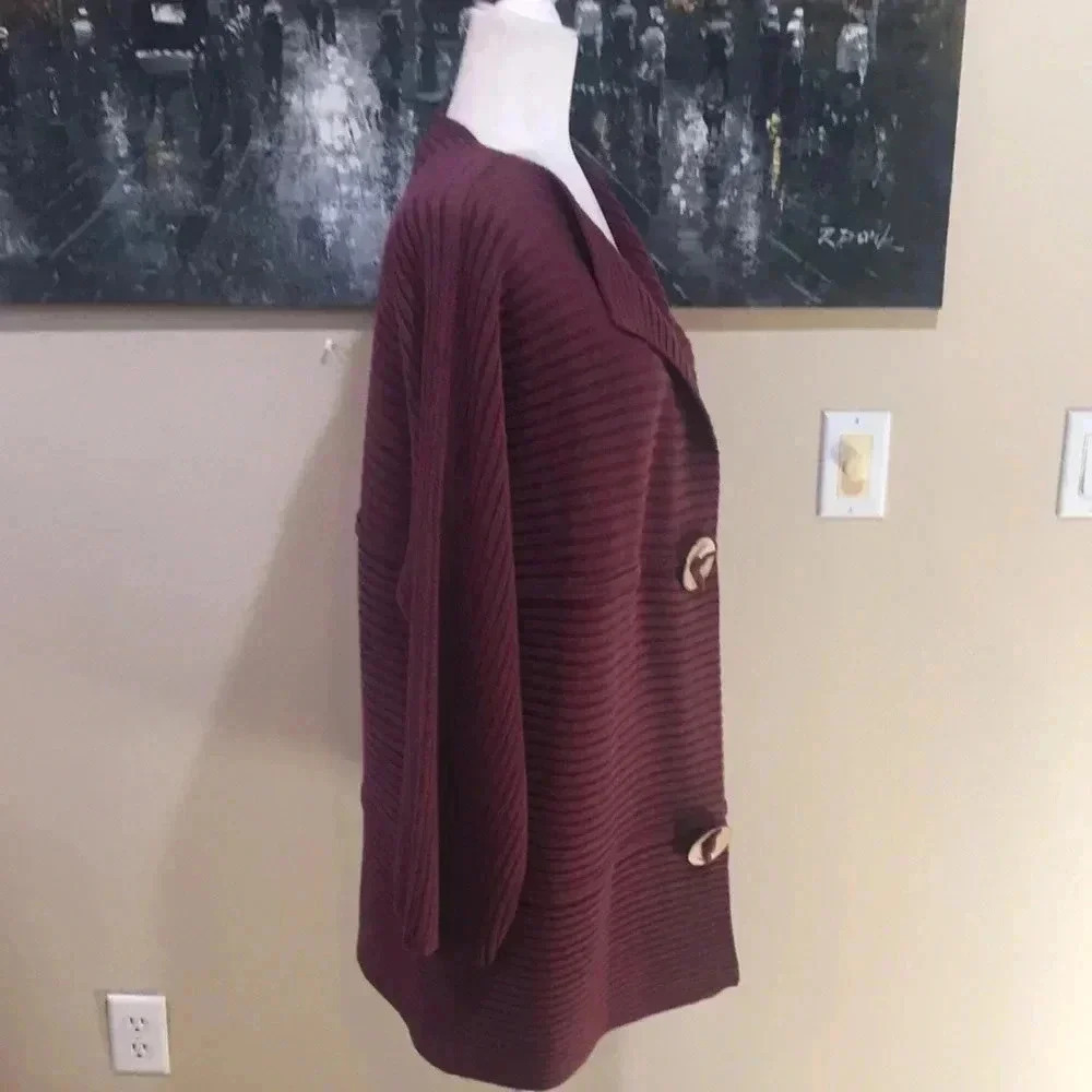Modern Soul Lagenlook Burgundy Button Front Cotton Blend Cardigan Sweater-Size L - Picture 4 of 13